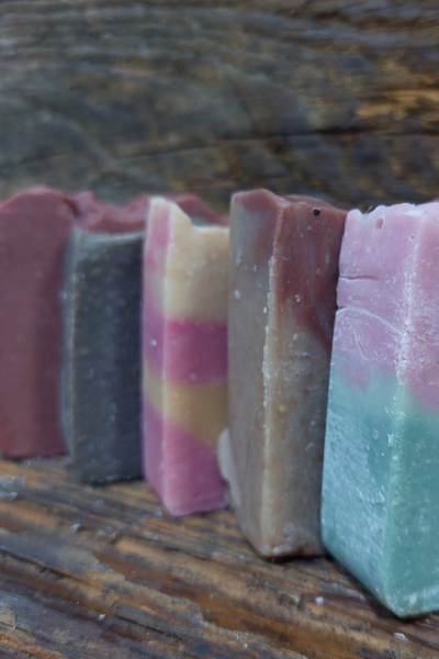 Group of goat milk soaps